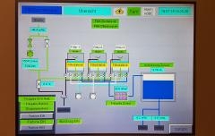 Anzeige Anzeige mit grauem Hintergrund, verschiedene Behälter, Pumpen und Funktonen sind grafisch dargestellt